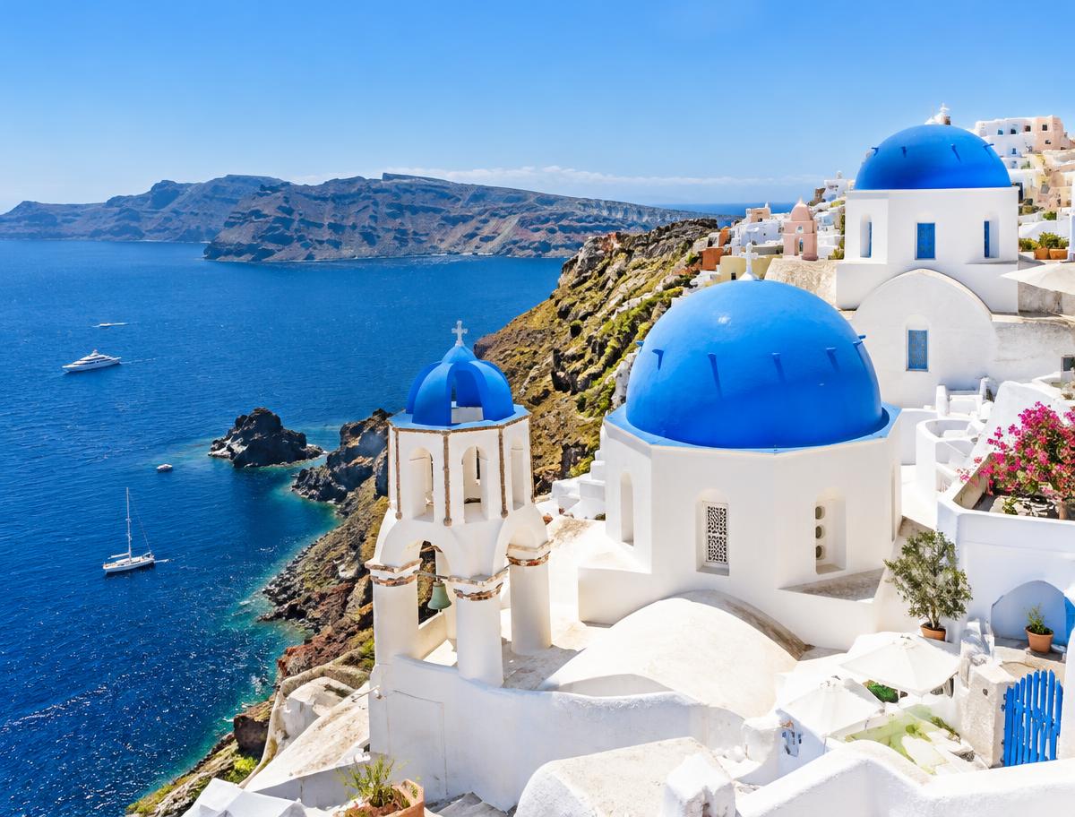 Whitewashed village above the Aegean Sea in Greece